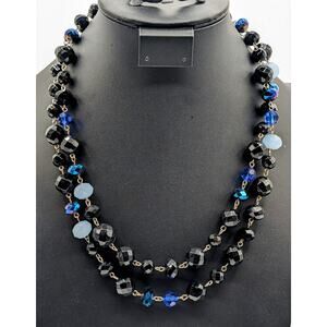 White House Black Market Faceted Glass Blue/Black AB Crystal Bead Necklace